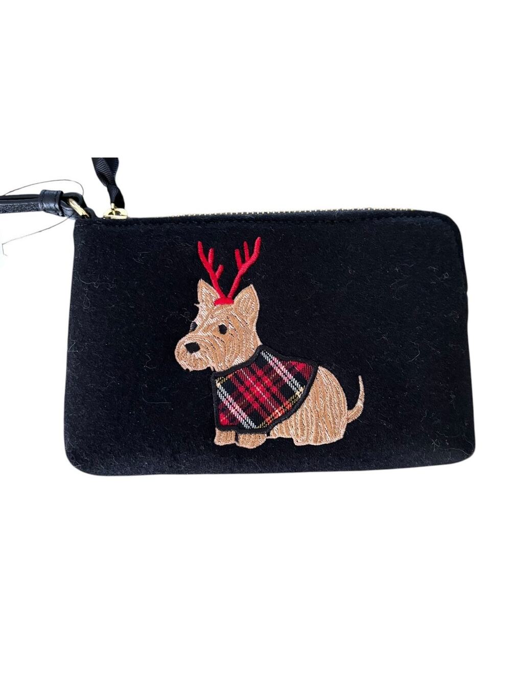Talbots Scottie Dog Wristlet Wool Blend Leather Trim NWT